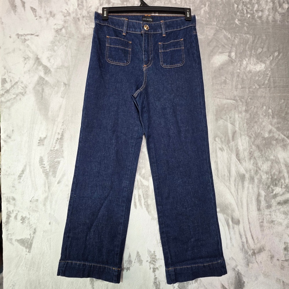Talbots Classic Jean Trouser Astoria Wash Wide Leg Denim Patch Pocket Jeans 4
